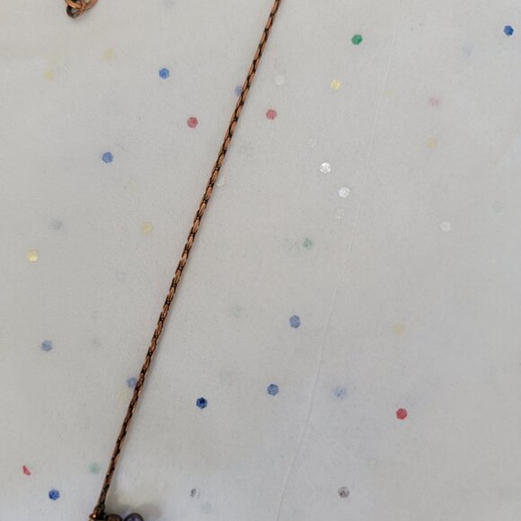 SATELLITE PARIS VINTAGE HAMMERED COPPER PENDANT FEATHER & SEMI PRECIOUS BEADS - Picture 6 of 7